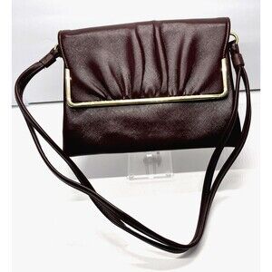 Vintage Leather brown Chocolate w Burgundy Purse Shoulder Bag 1960s 60's
